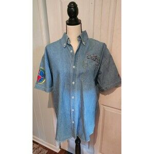 VINTAGE 90s Authentic Embroidered SPEEDWEAR Racewear DENIM Shirt by RandyOwens M